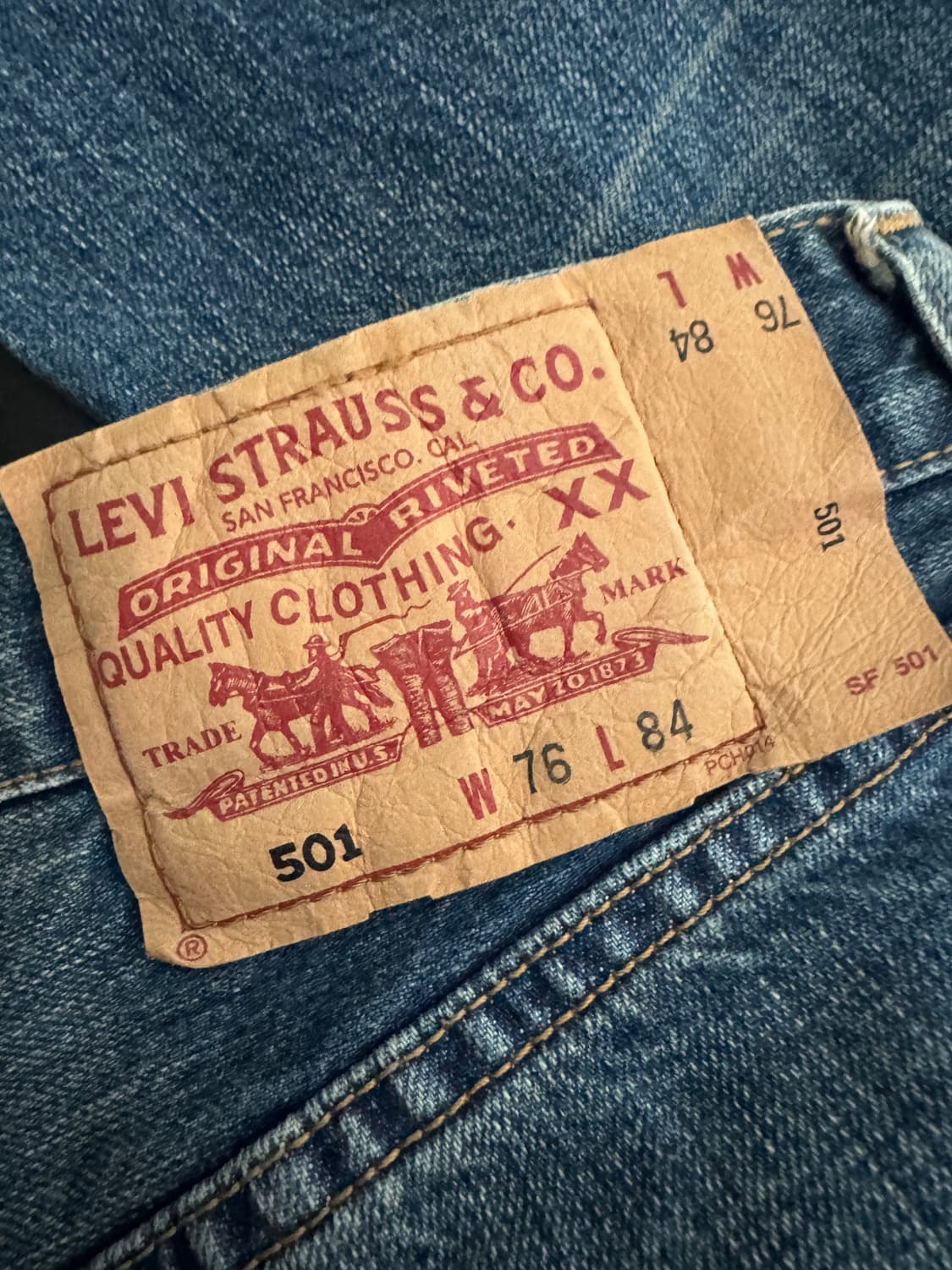 희귀!! 리바이스 00s 빈티지 패치워크 버튼 데님팬츠 29.1인치 상품이미지3