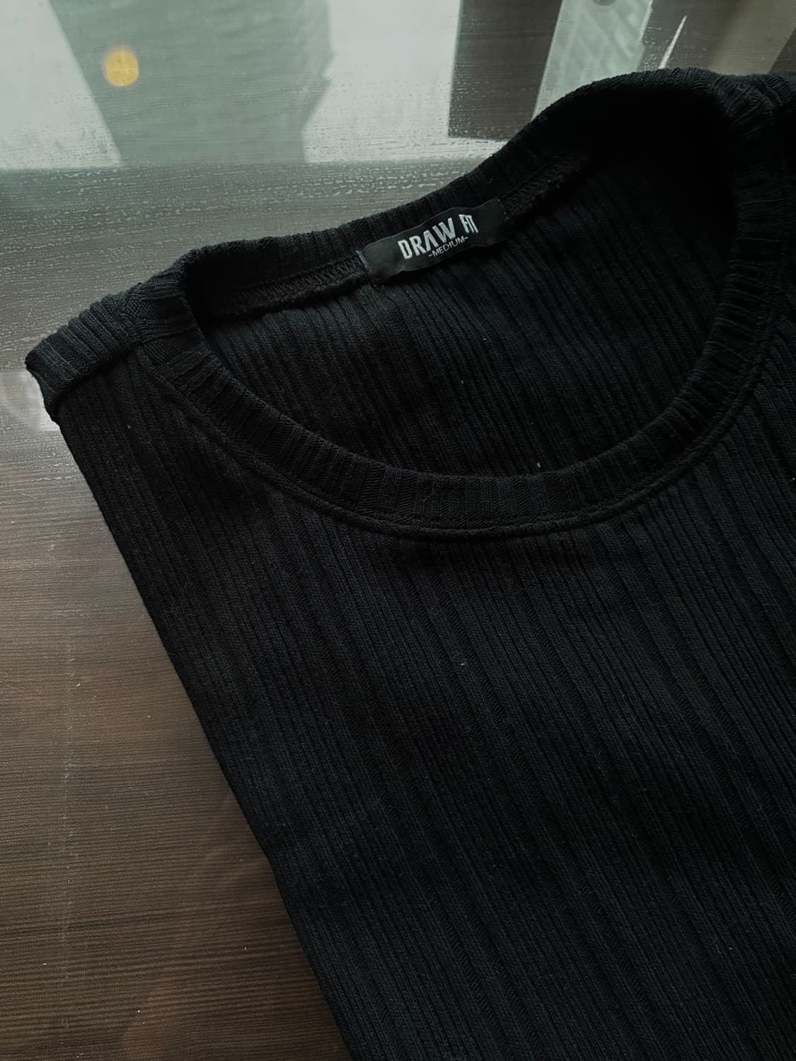 (M)드로우핏 만재 콜라보 리브드 라운드 하프 티셔츠 BLACK 반팔 상품이미지10