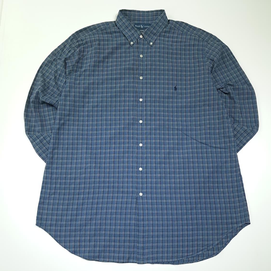 CK048 2XLT 폴로 00s 네이비 스몰 타탄체크 셔츠 남방 상품이미지1