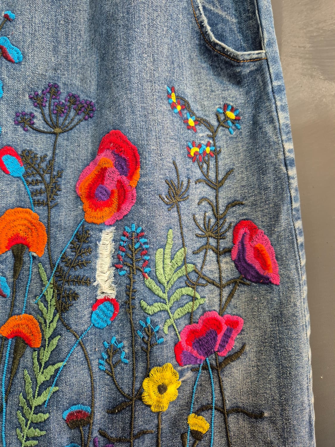 꽃 자수 데님 롱 스커트 프리  66 77 88 상품이미지5