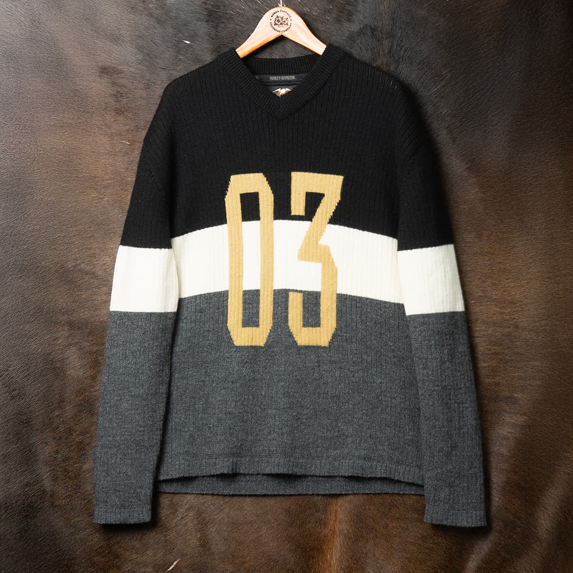 [XXL] 90s~ 할리데이비슨 재팬 메이드 브이넥 울 니트  상품이미지1