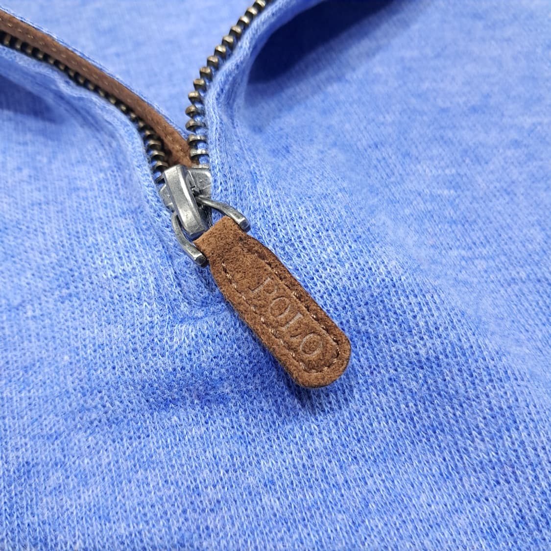 CL310 2XLT 폴로 코튼 가죽풀러 블루멜란지 하프집업 니트 상품이미지3