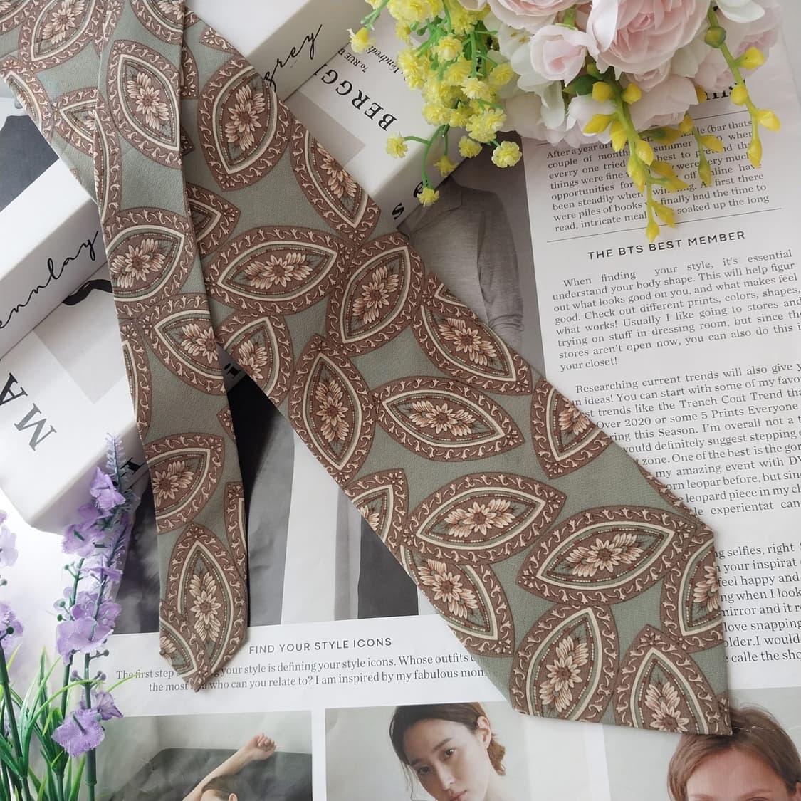 까르뱅 실크 연카키 페이즐리 패턴 넥타이 9.1cm A+등급 K2533
 상품이미지4