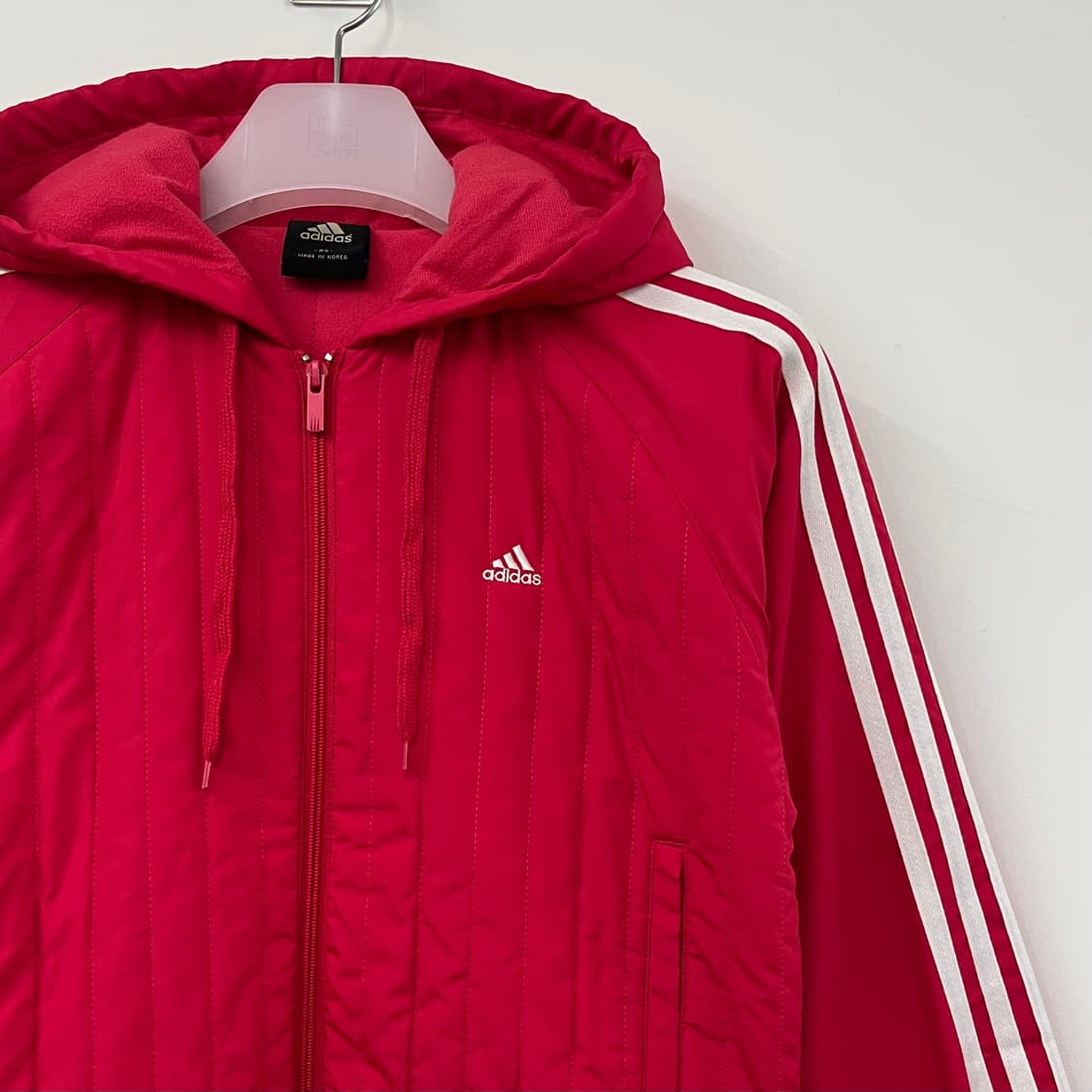 아디다스 자수로고 핑크 퀄팅 패딩 후드 점퍼 상품이미지4