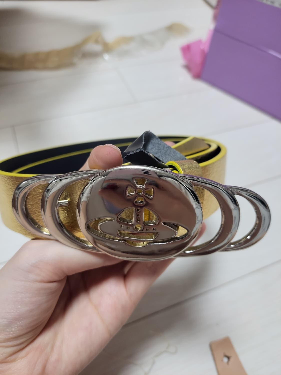 정품)급처새상품!비비안웨스트우드 일본직수입고급소가죽벨트 허리띠양산형지뢰계 상품이미지4