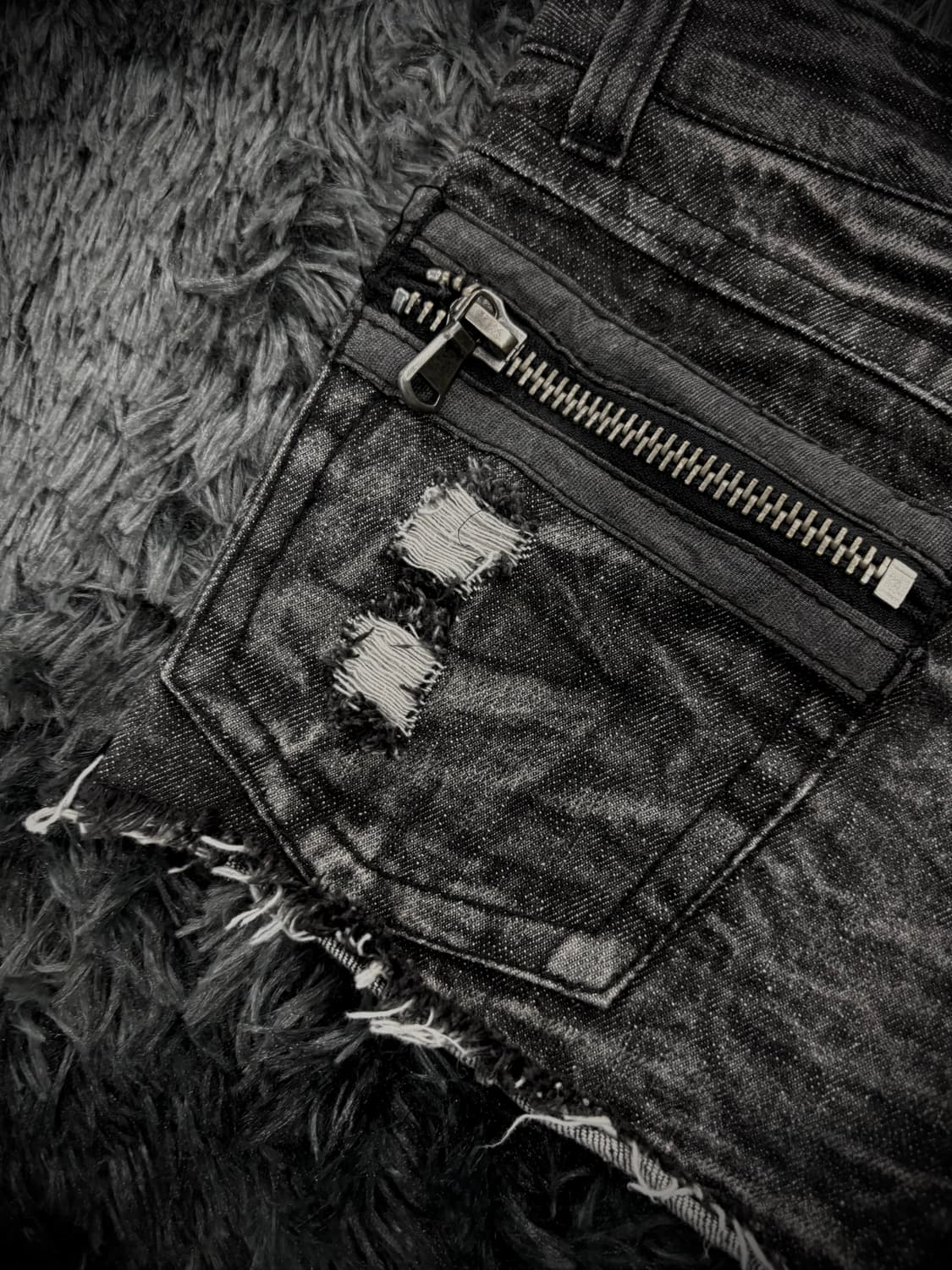 Sky Bomber 흑청 데미지 워싱 숏팬츠 상품이미지7