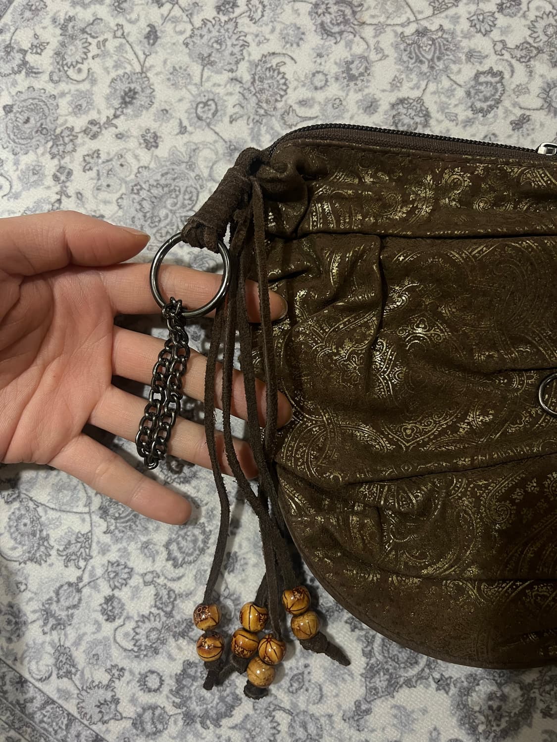 오리엔탈 에스닉 스톤 브라운 체인 프린지 백 상품이미지2