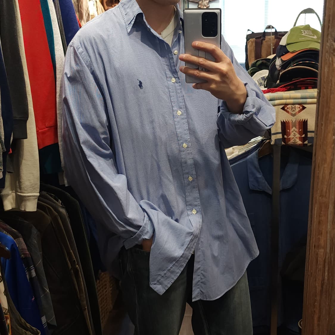 90s 폴로 체크셔츠 마이크로 체크 빅사이즈 셔츠 블루 xl 상품이미지10