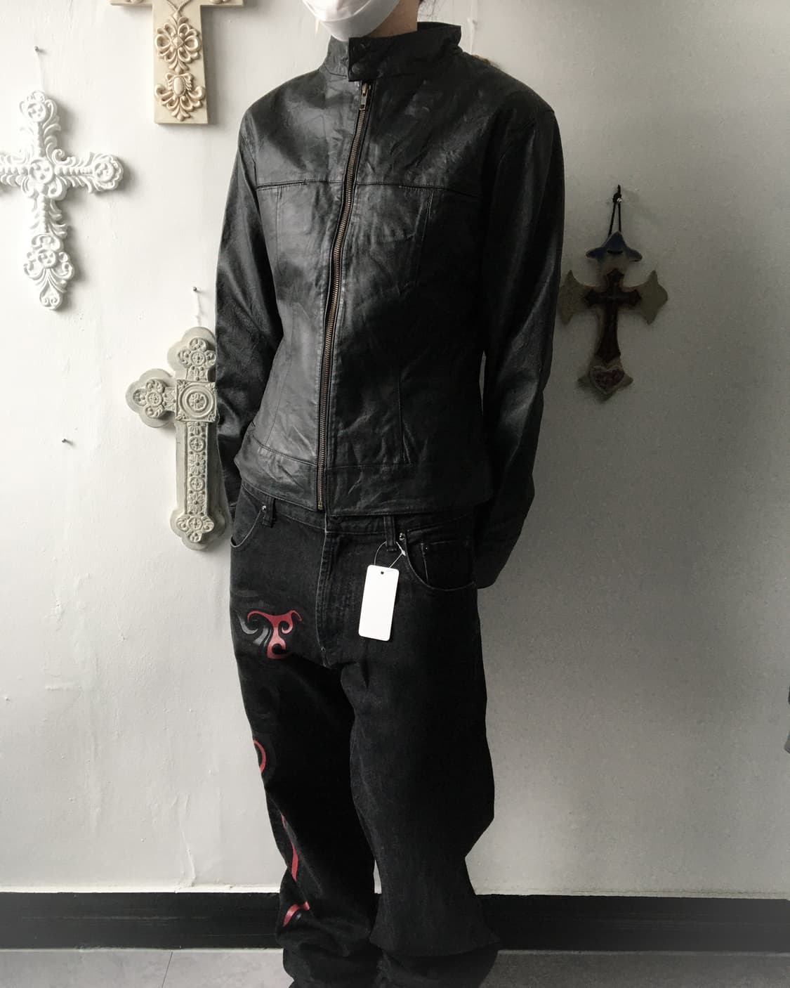 High neck leather jacket 상품이미지1
