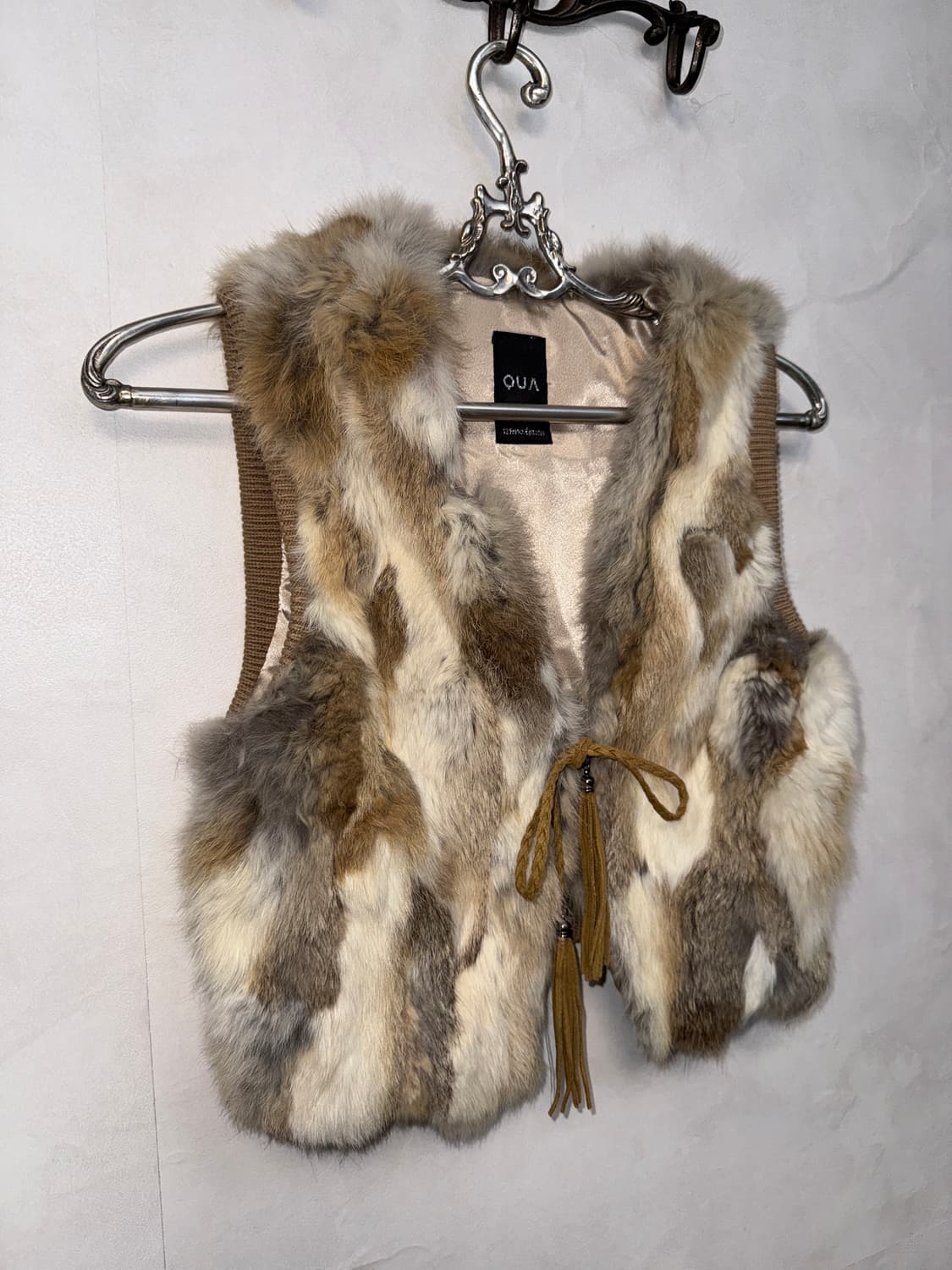 QUA mixed brown rabbit fur knit vest 상품이미지2