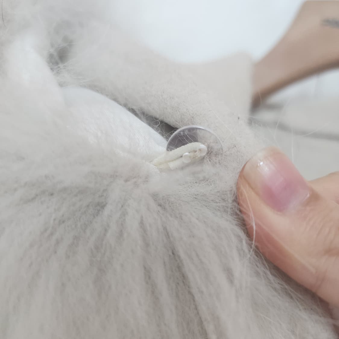 명품 퍼 후드 핸드메이드 코트 아이보리 상품이미지7