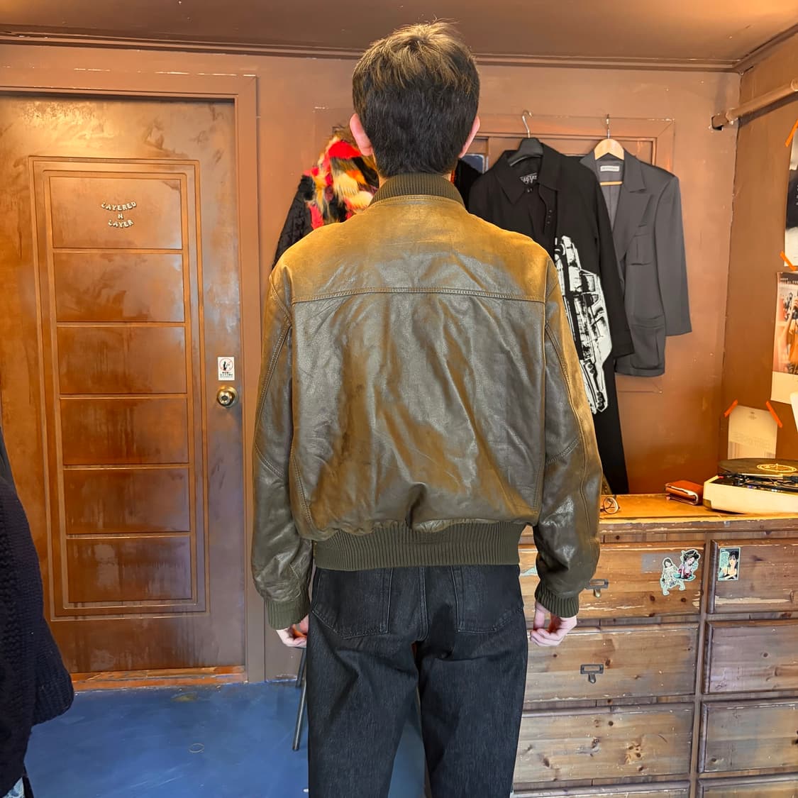 90S JAPAN LAMB LEATHER KHAKI BOMBER 상품이미지9