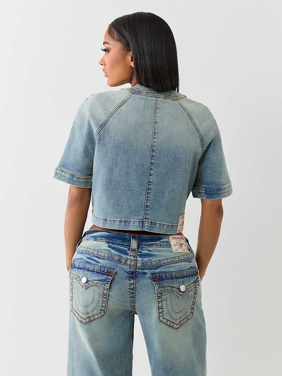 [사이즈S,M] 트루 릴리젼 크롭 데님 저지 상품이미지10