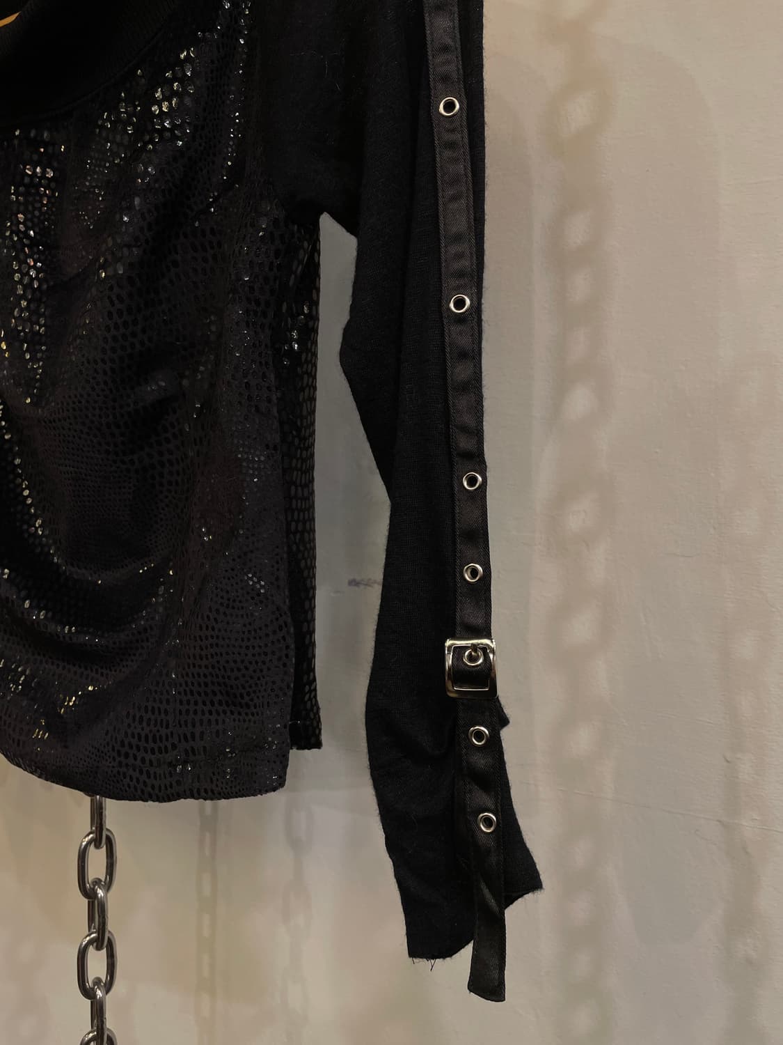 글리터 파이톤 패턴 버클 블랙 슬리브 갸루 상품이미지4