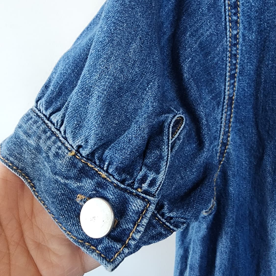 LEELIN 청 데님 반팔 롱 원피스 상품이미지6