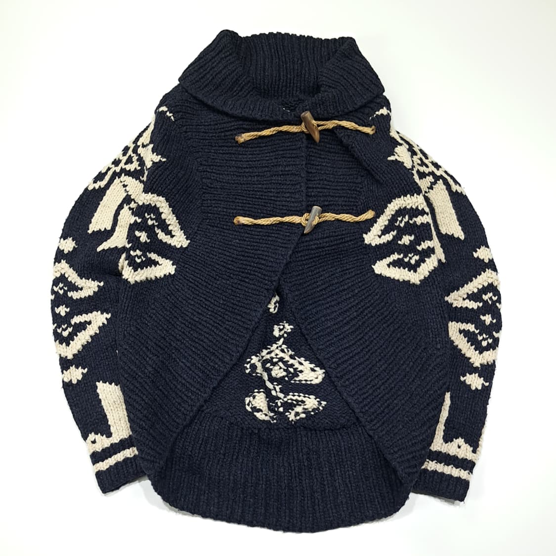 CL023 폴로 울캐시미어 핸드니트 나바호 네이비 숄카라 가디건 상품이미지1