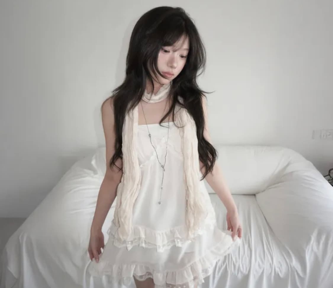 모디무드 별이 도트 쉬폰 레이스 원피스 상품이미지1