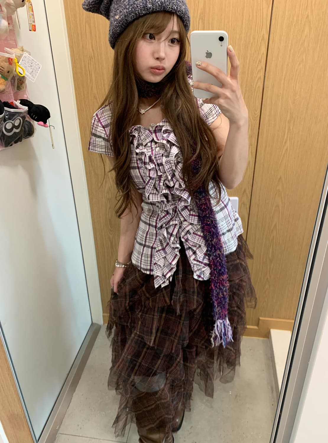 퍼플 브라운 니혼진 모리걸 체크 캉캉 샤스커트 코디세트 상품이미지3