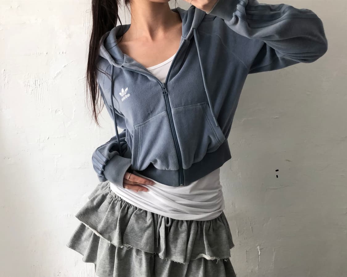 Adidas 아디다스 뮤트블루 컬러 테리 크롭 후드집업 상품이미지1