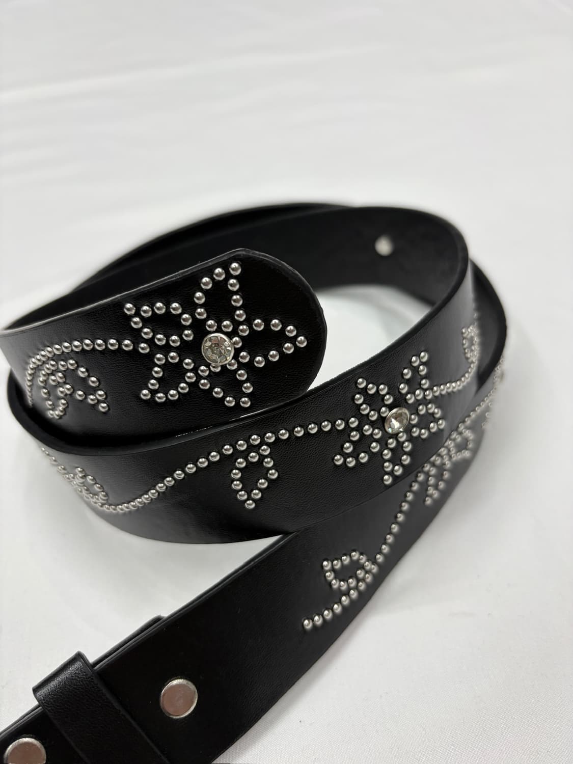 빈티지 웨스턴 스터드 플라워 비즈 블랙 벨트 상품이미지2