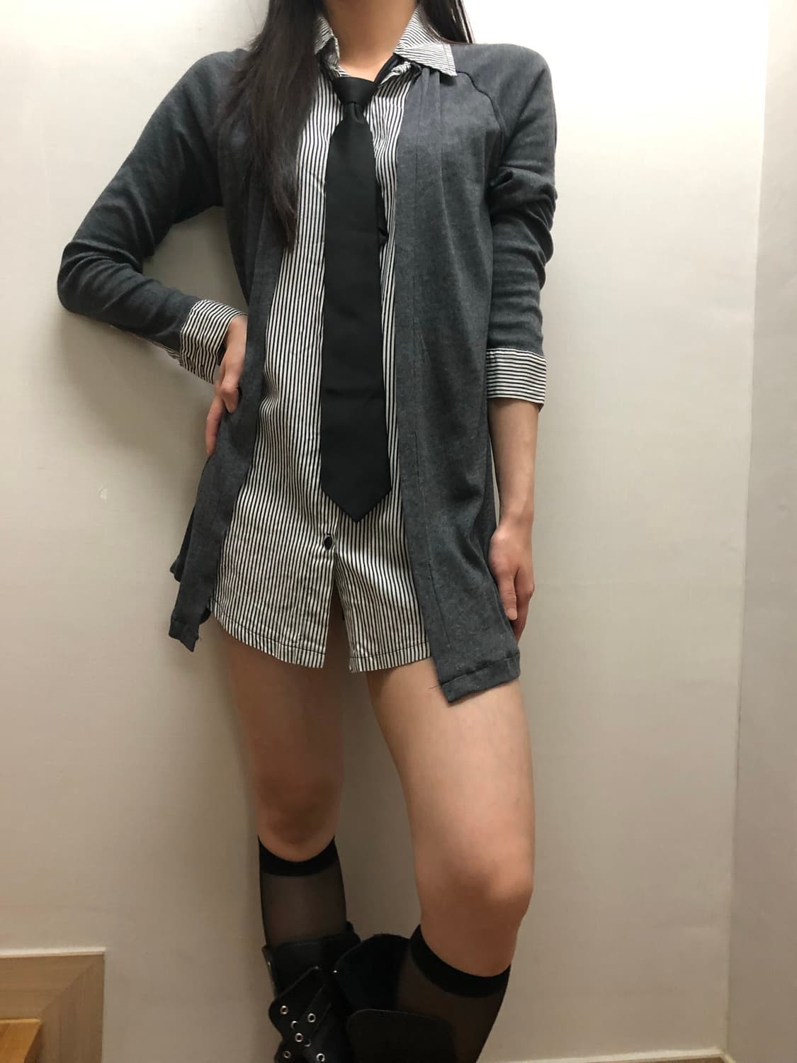 빈티지 가디건 레이어드 셔츠 원피스 상품이미지1
