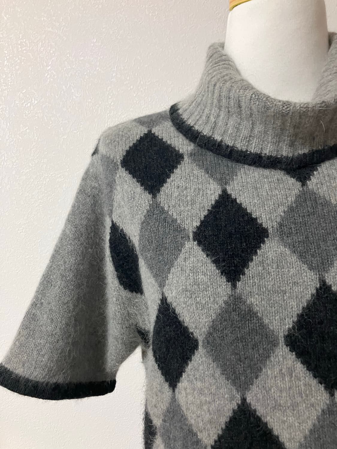 램스울앙고라혼방 아가일 반팔니트 일본빈티지 모리걸 레이어드룩 상품이미지2