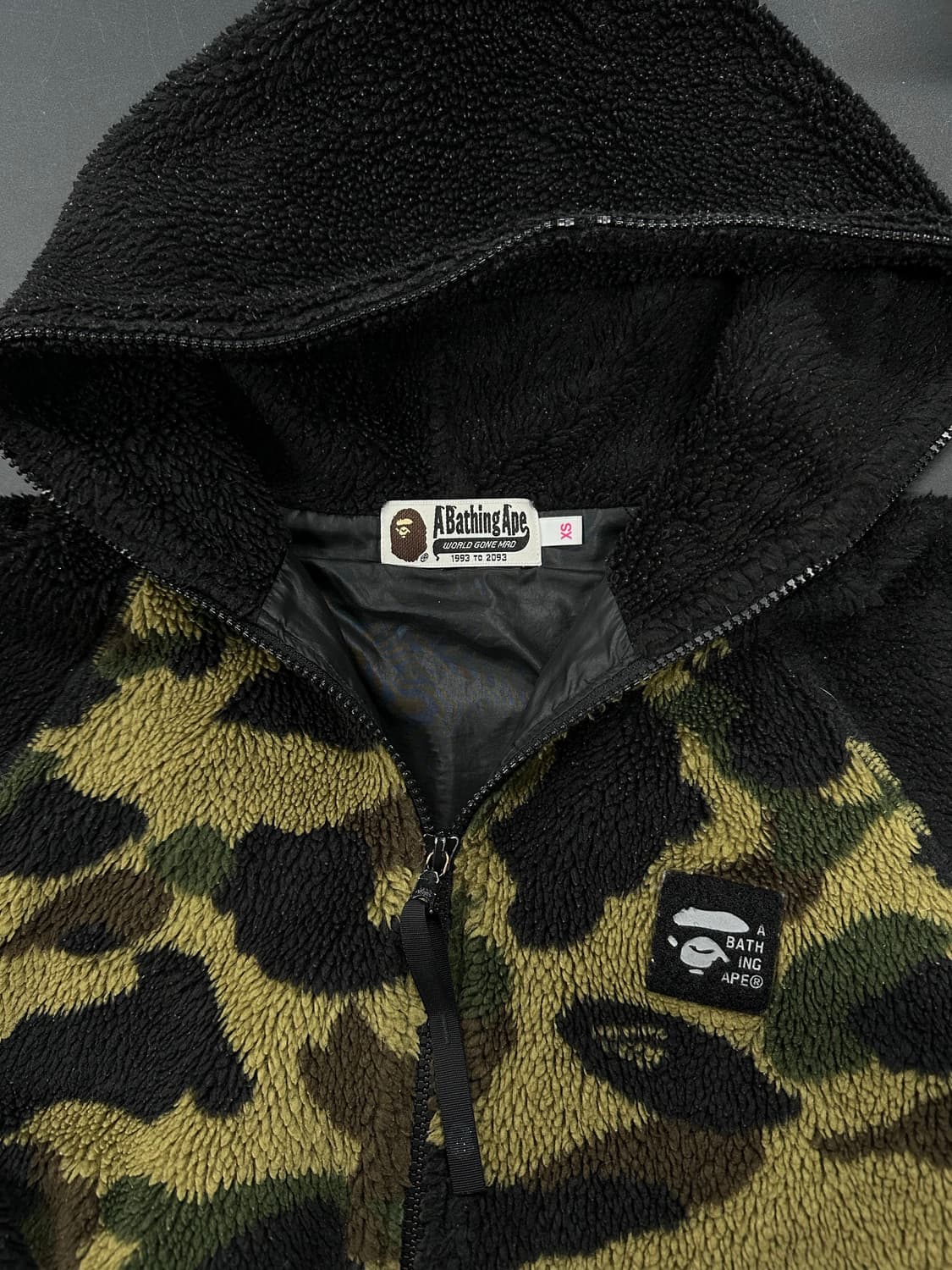 베이프 녹계 후리스 뽀글이 후드 집업 상품이미지5