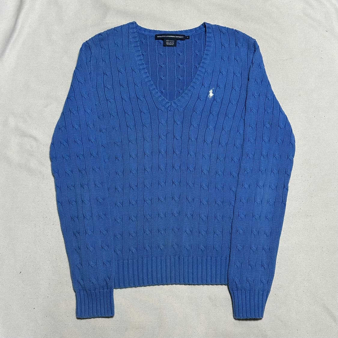L 폴로랄프로렌 여성용 블루 브이넥 케이블 니트  상품이미지2