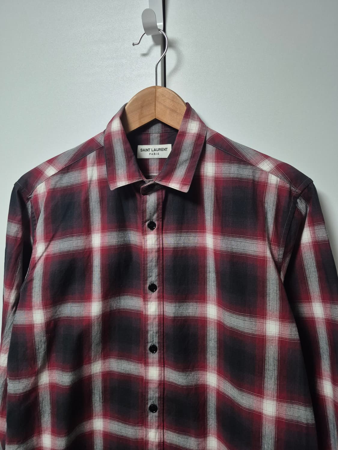 생로랑 14시즌 레드/블랙 타탄 체크 셔츠 남성 95~100사이즈 상품이미지2
