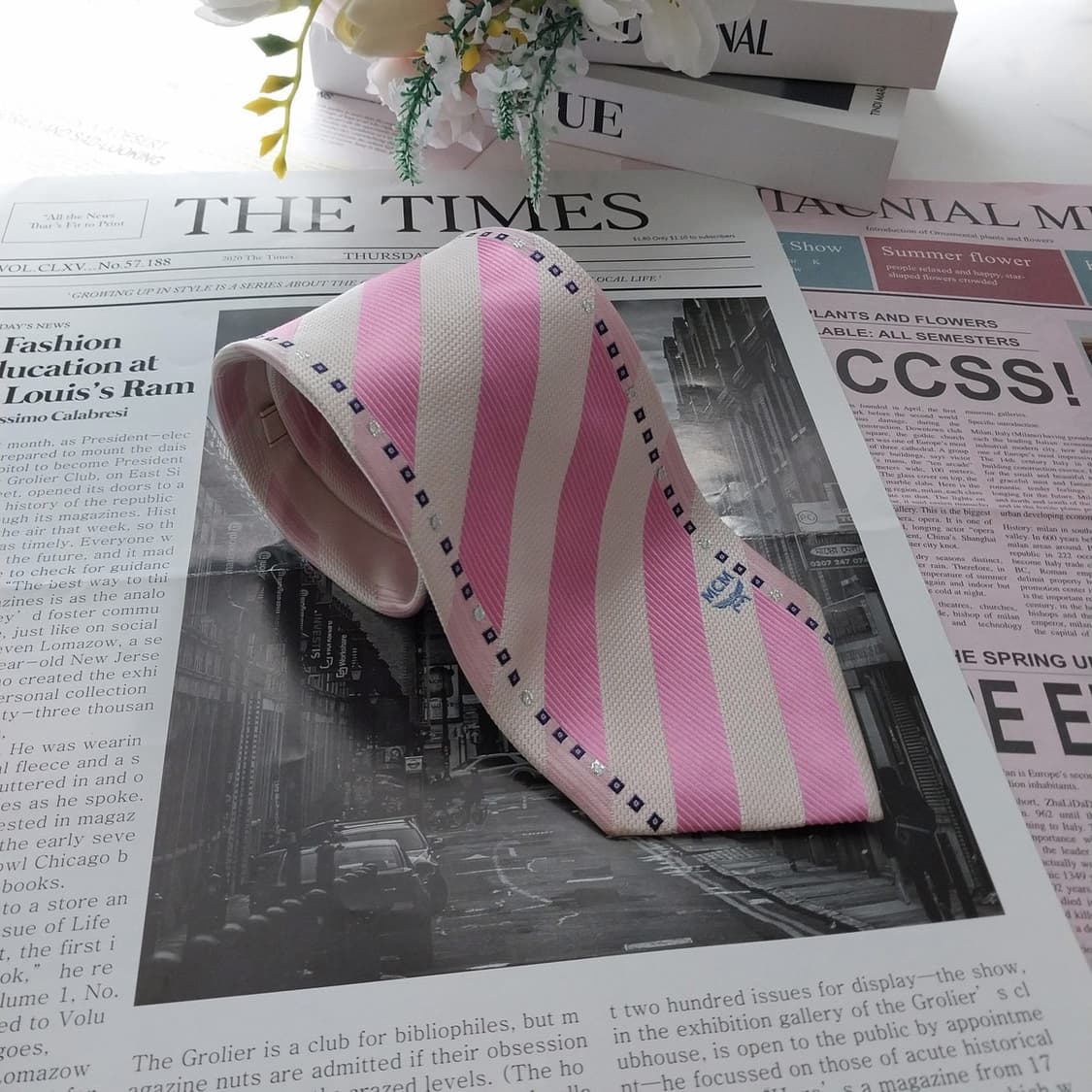 MCM 실크 핑크 스트라이프 넥타이 9.2cm A~B등급 K971
 상품이미지2