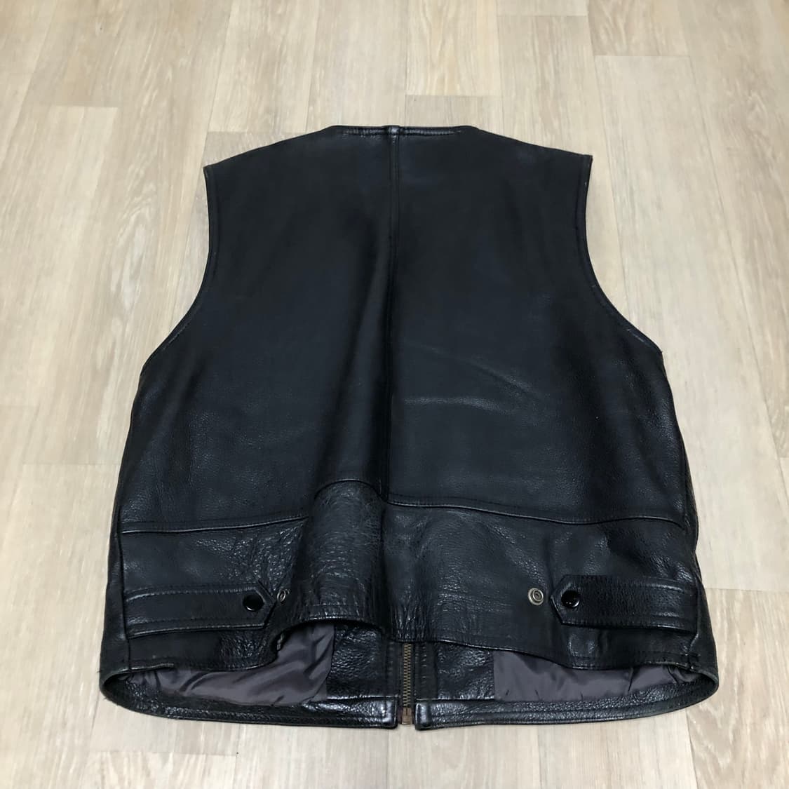 (L) RED POINT 빈티지 소가죽 레더 아웃도어 베스트 블랙 상품이미지9