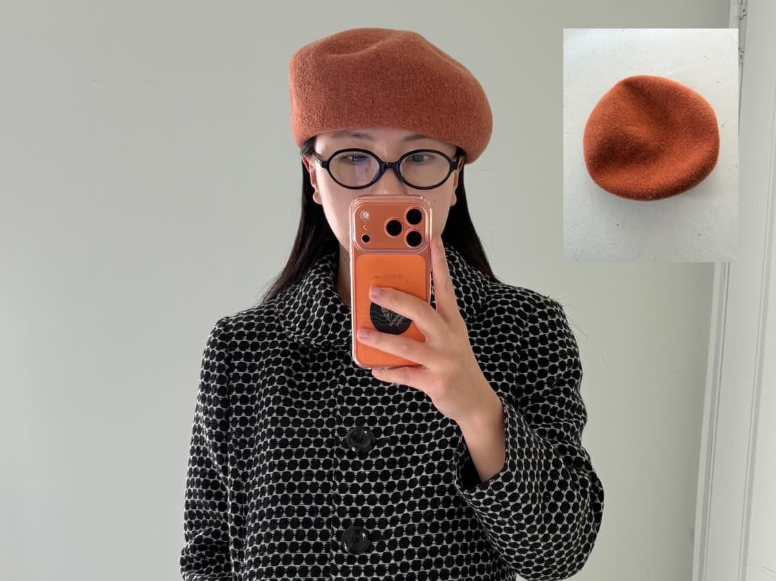 일본빈티지 울100% 오렌지 베레모 상품이미지1