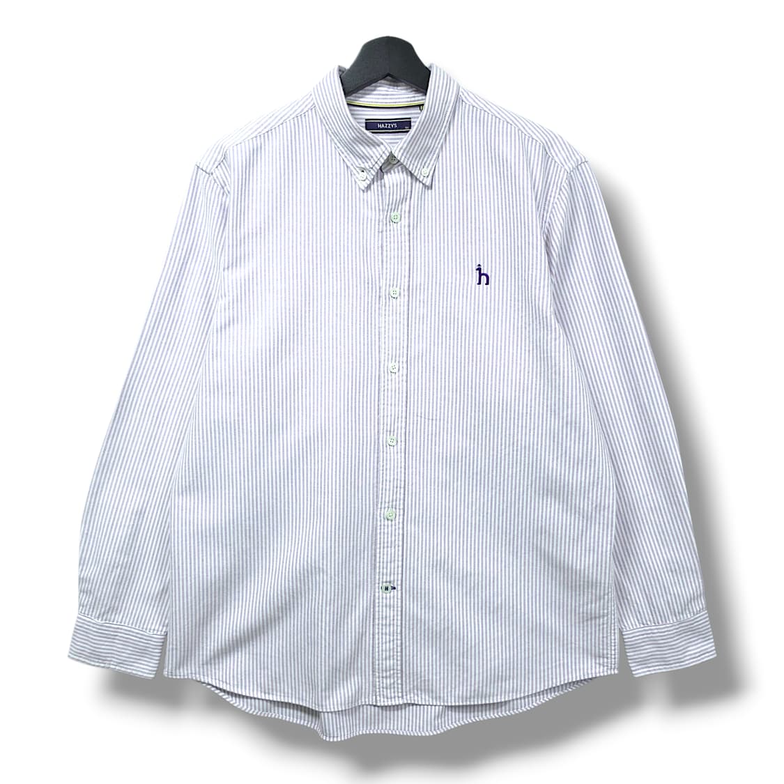 [100] 헤지스 핑크&화이트 스트라이프 버튼다운 코튼 긴팔셔츠 상품이미지1