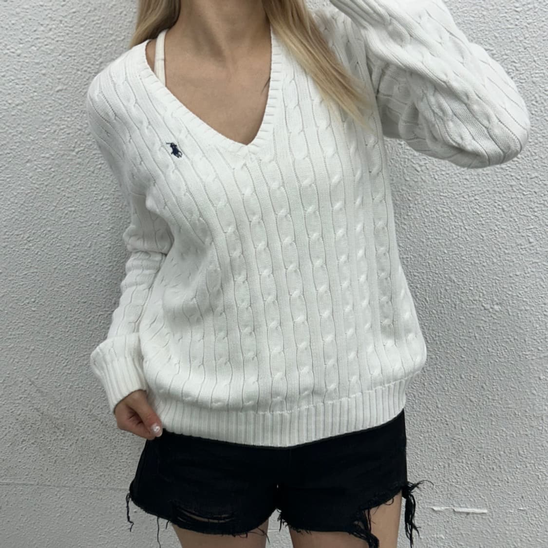 폴로 랄프로렌 네이비포니 화이트 꽈배기 브이니트 XL 상품이미지1