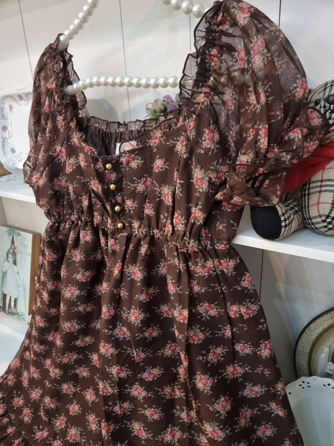 LIZ LISA 오프숄더 로즈 쉬폰 원피스 상품이미지4