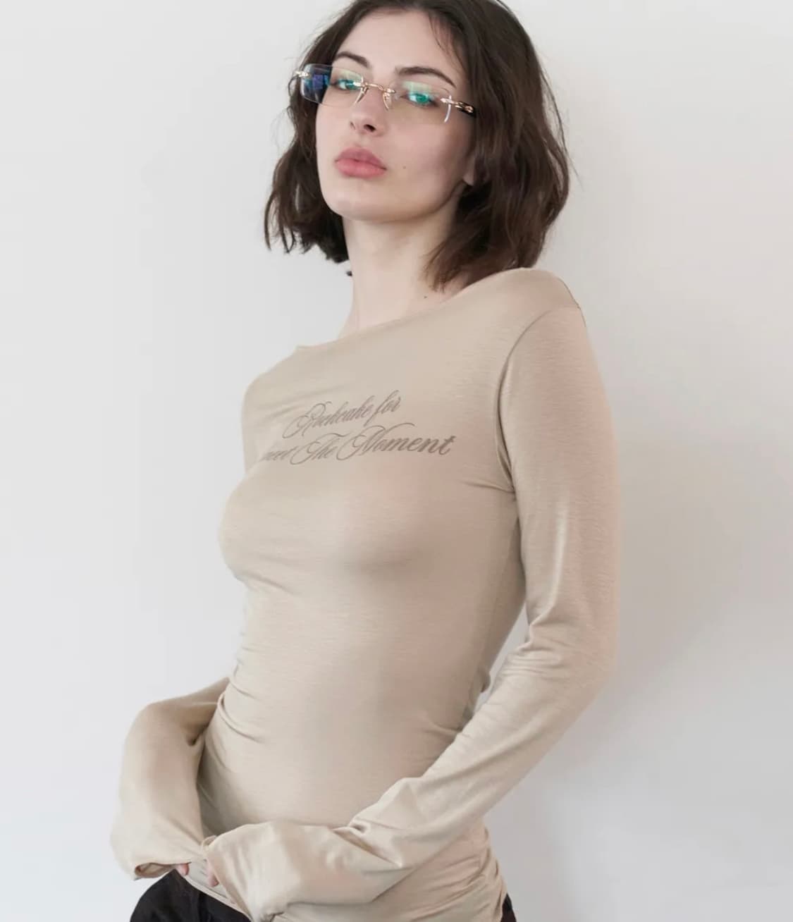 락케이크 Cursive Mesh Top - Beige 상품이미지1