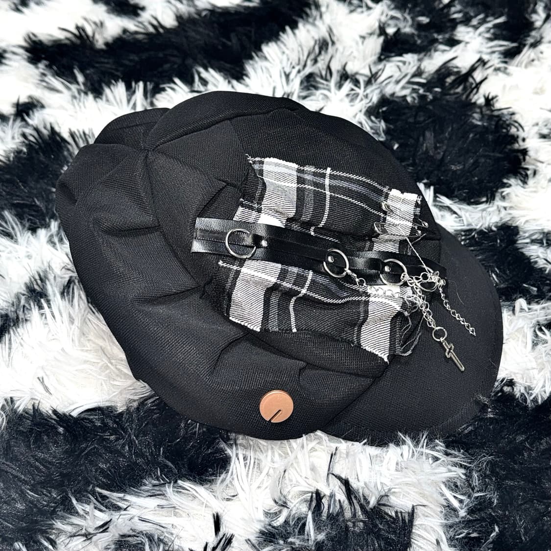 VINTAGE 빈티지 펑크 십자가 체인 블랙 햇 모자 상품이미지3