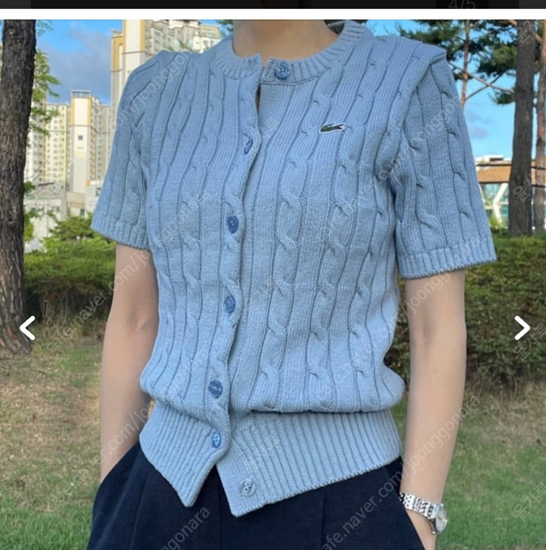 (정품) 라코스테 케이블 니트 반팔 가디건 36 상품이미지1