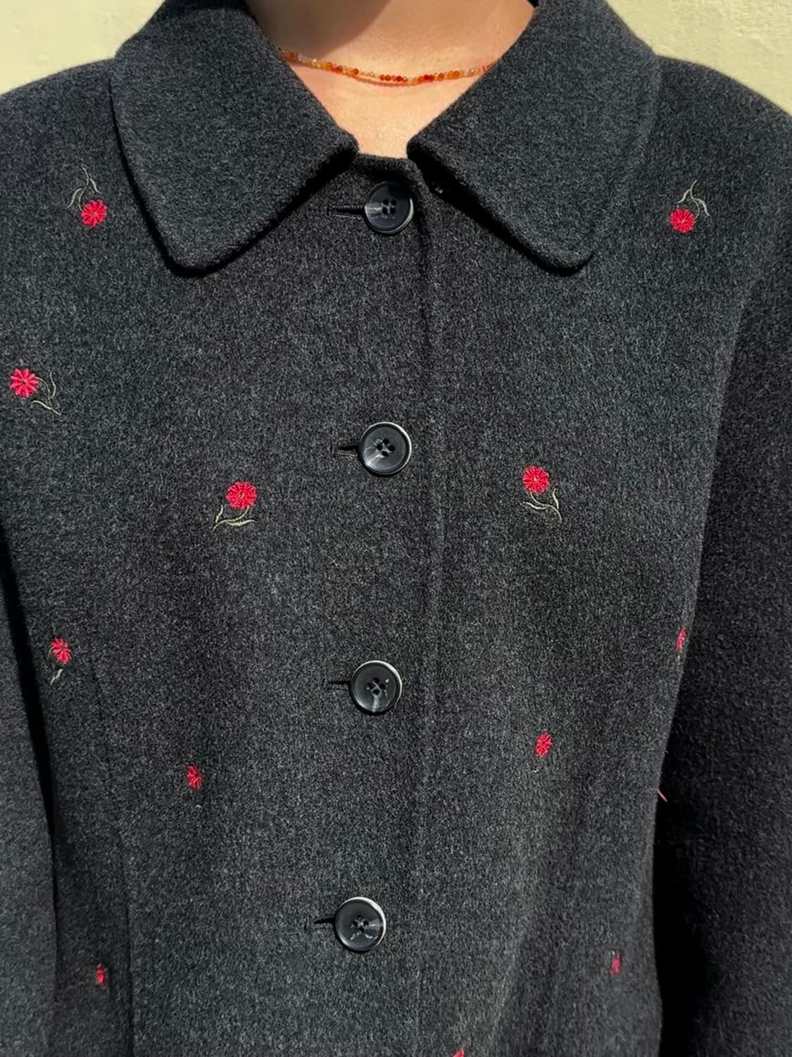 플라워 자수 울 하프 코트 상품이미지5