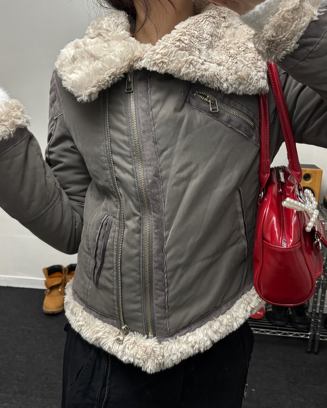 올드빈티지 그레이 양털 무스탕 점퍼 상품이미지3