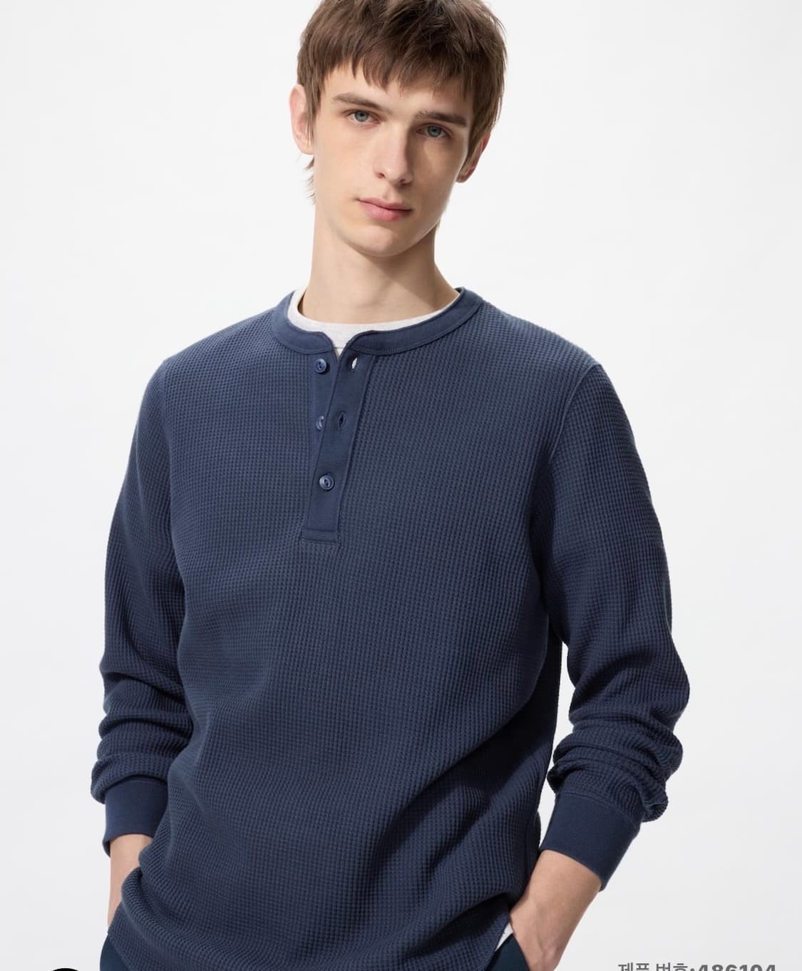 유니클로 와플 헨리넥 블랙, 네이비, 차콜 m 상품이미지2