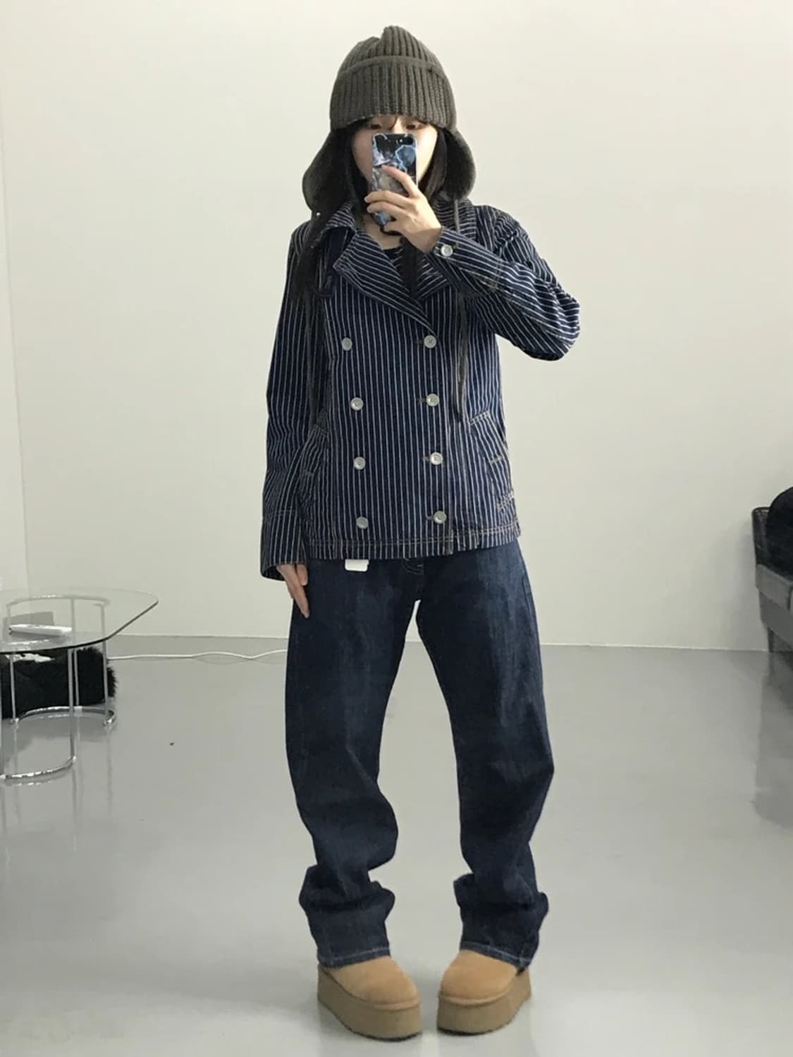 히코리 스트라이프 코튼 데님 더블 브레스티드 자켓 상품이미지2