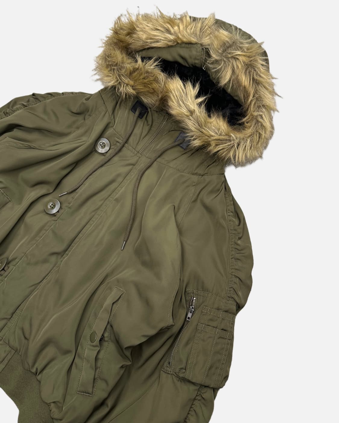 khaki crop fur hood bomber 상품이미지2