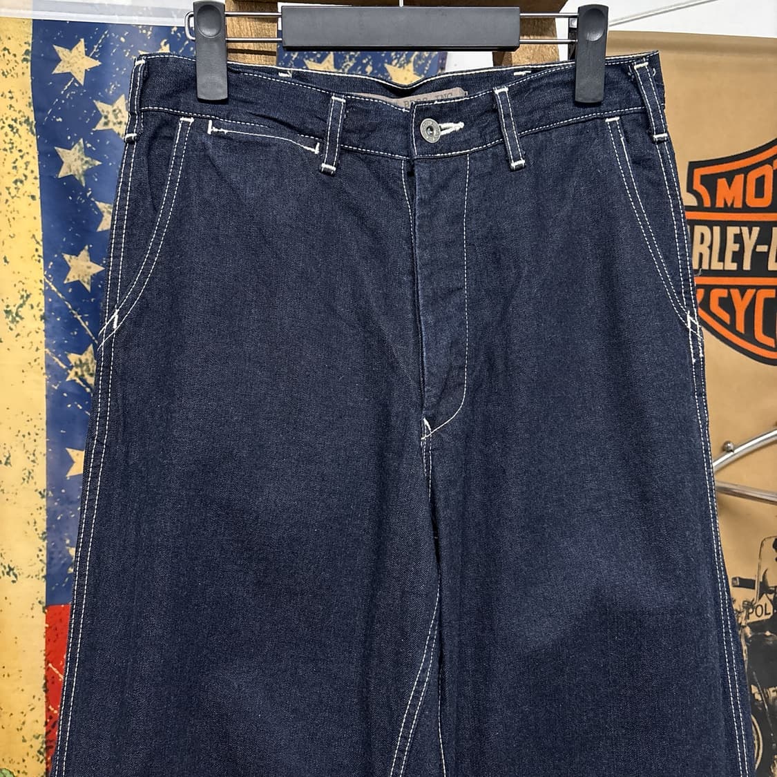 00s 쇼트 화이트 스티치 워크 와이드 데님팬츠 백패치 N775 상품이미지3