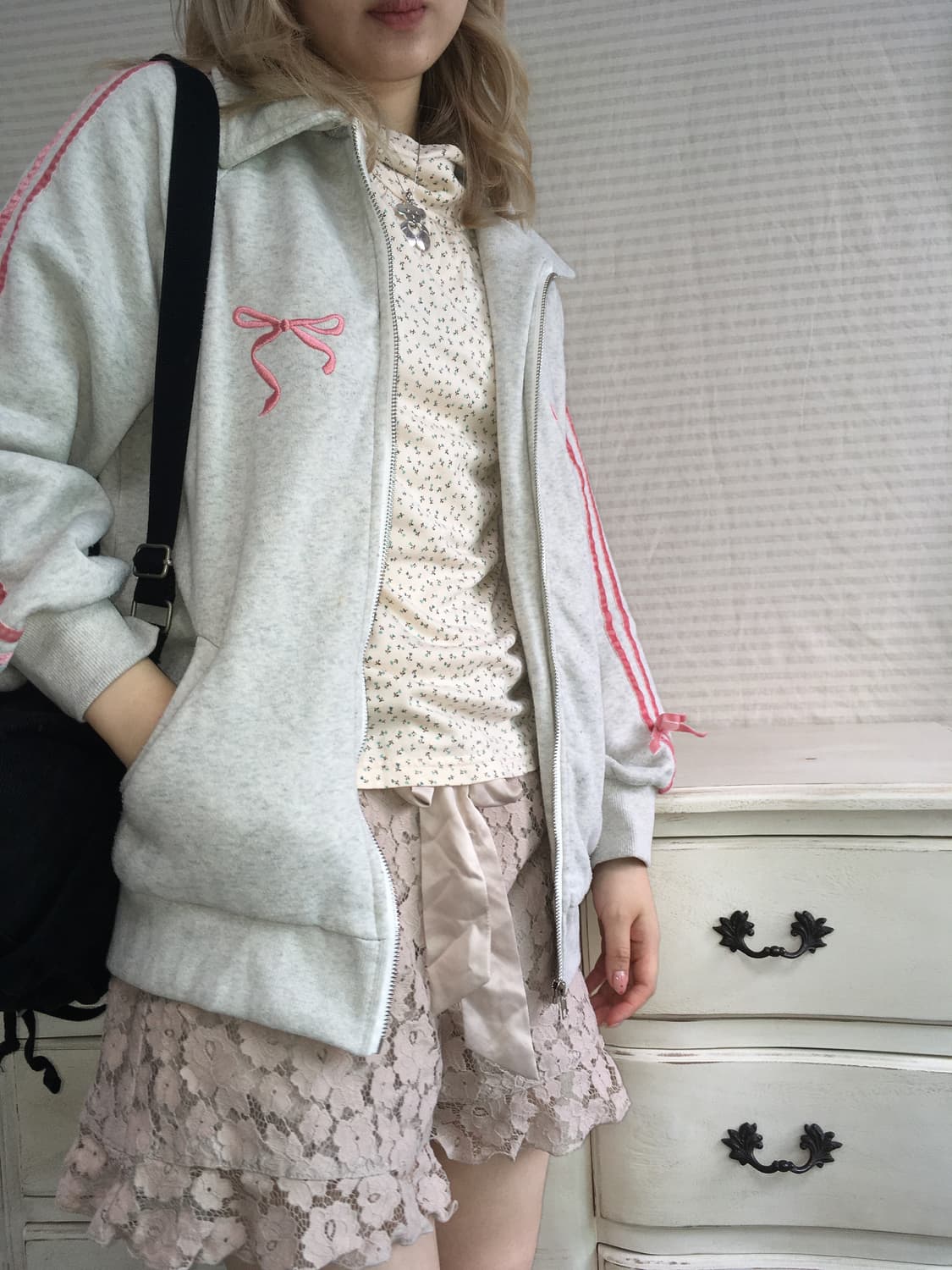 jpn vintage melange gray ribbon velvet j 상품이미지4