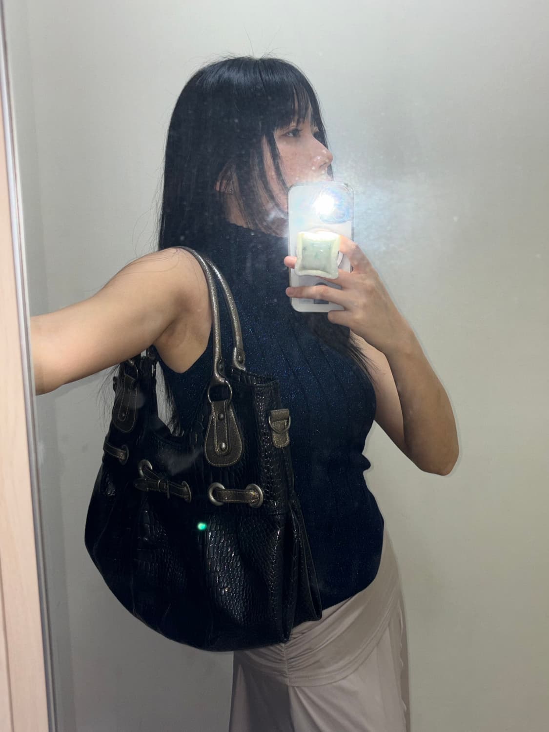 빈티지 에나멜 가죽 숄더백 히메갸루 고스펑크 고딕 상품이미지1