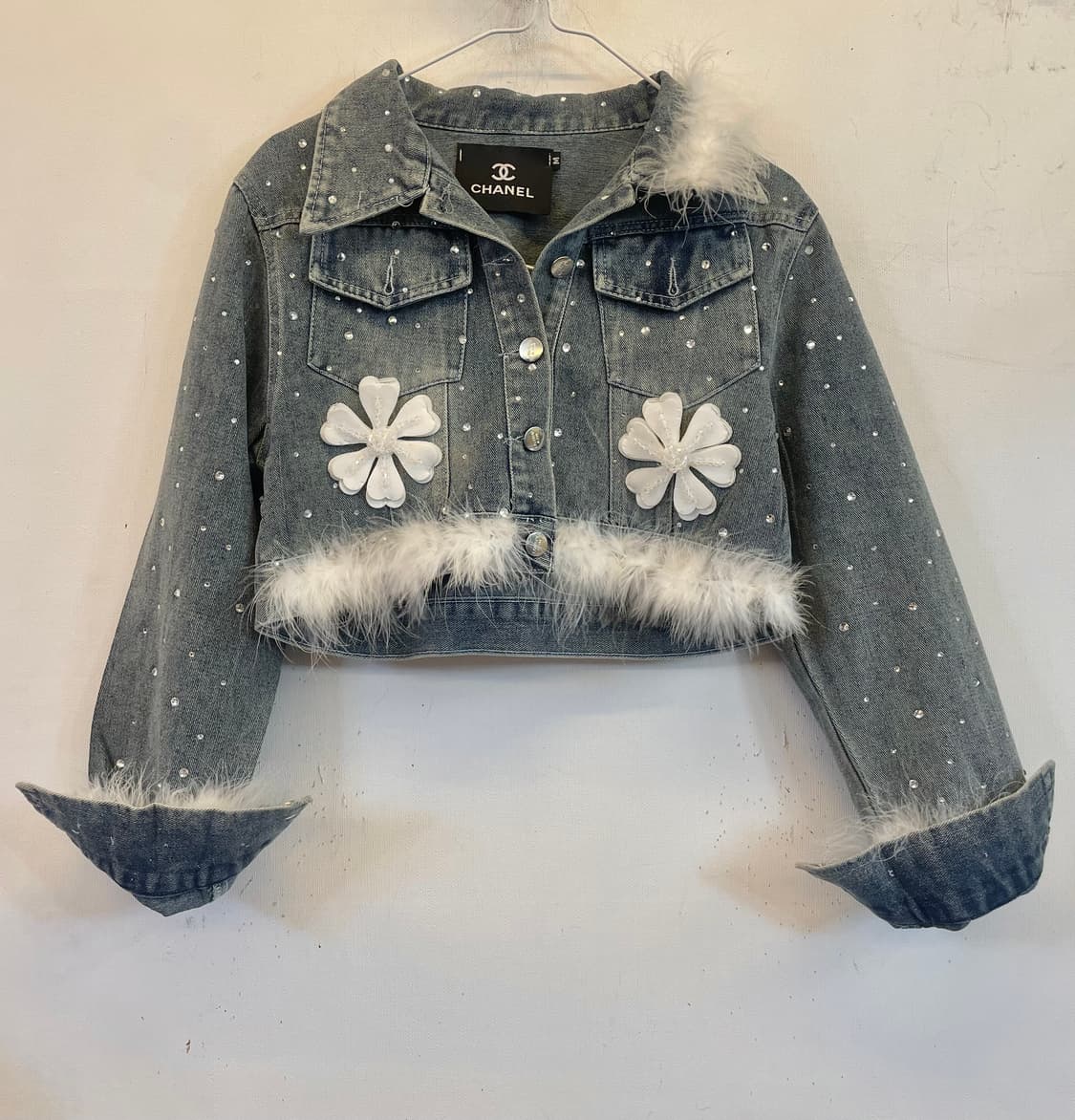 희귀템 플라워 큐빅 데님자켓 청자켓 숏자켓 크롭자켓 상품이미지1