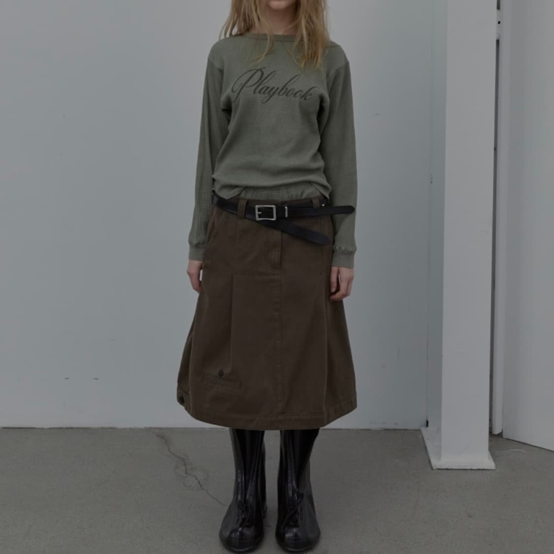 엘씨디씨티엠 COTTON TAILORED MIDI SKIRT 브라운 상품이미지3