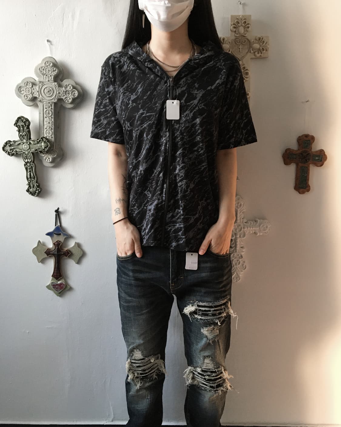 Dyed printing hood zip up 상품이미지1