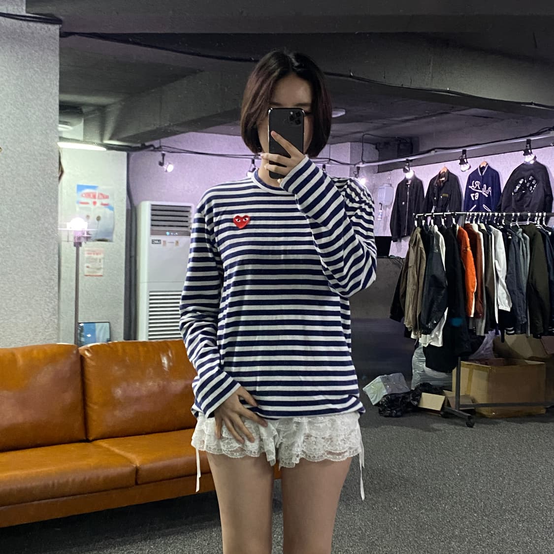 꼼데가르송 스몰 로고 단가라 보더 롱 슬리브 B2729  상품이미지1